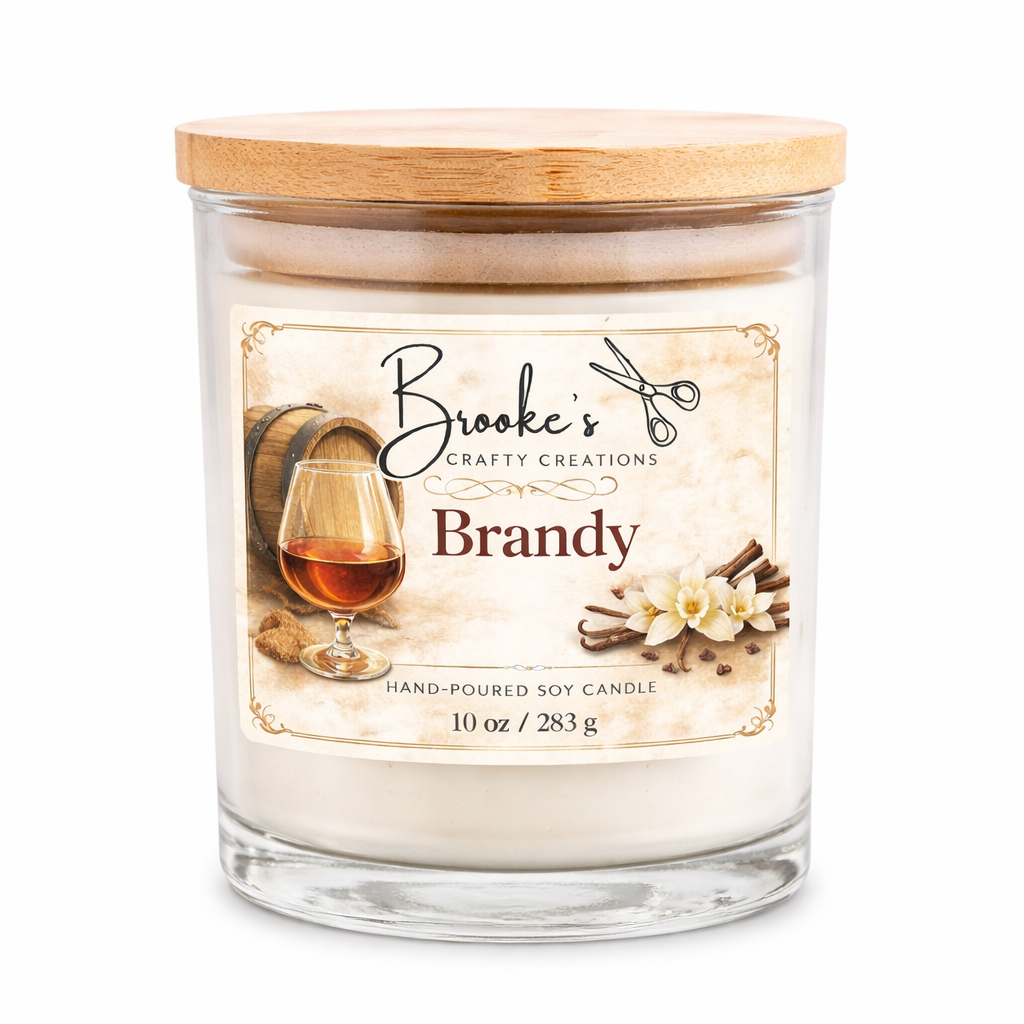 Brandy Soy Candle | 10oz Hand-Poured | Warm Vanilla & Spice Scent | Bamboo Lid