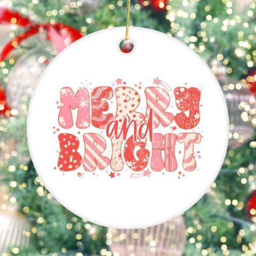 Merry & Bright While Ceramic Christmas Ornament