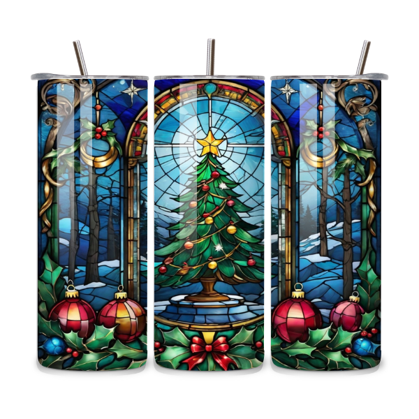 Stained Glass Christmas Tree 20oz Stainless Steel Tumbler