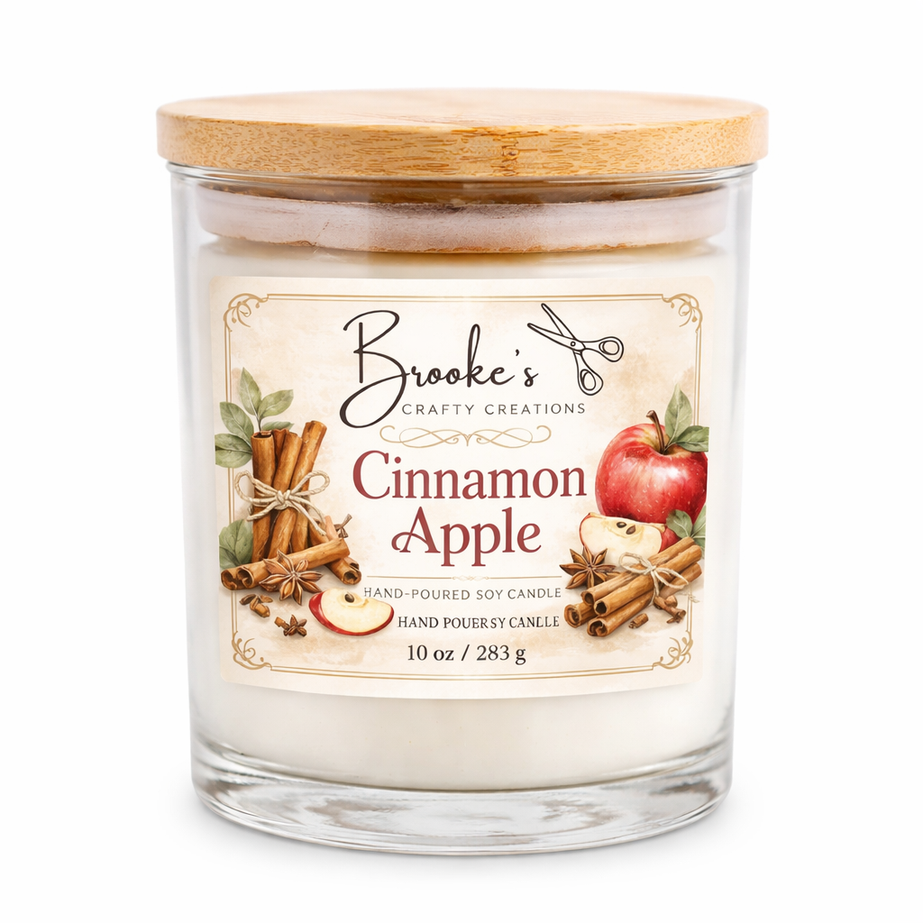 Cinnamon Apple Soy Candle | 10oz Hand-Poured | Fall Dessert Scent | Bamboo Lid