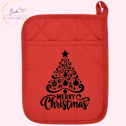 Merry Christmas Red Pot Holder Mitt