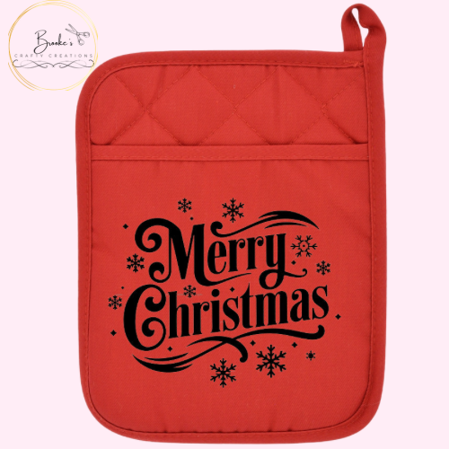 Merry Christmas Red Pot Holder Mitt