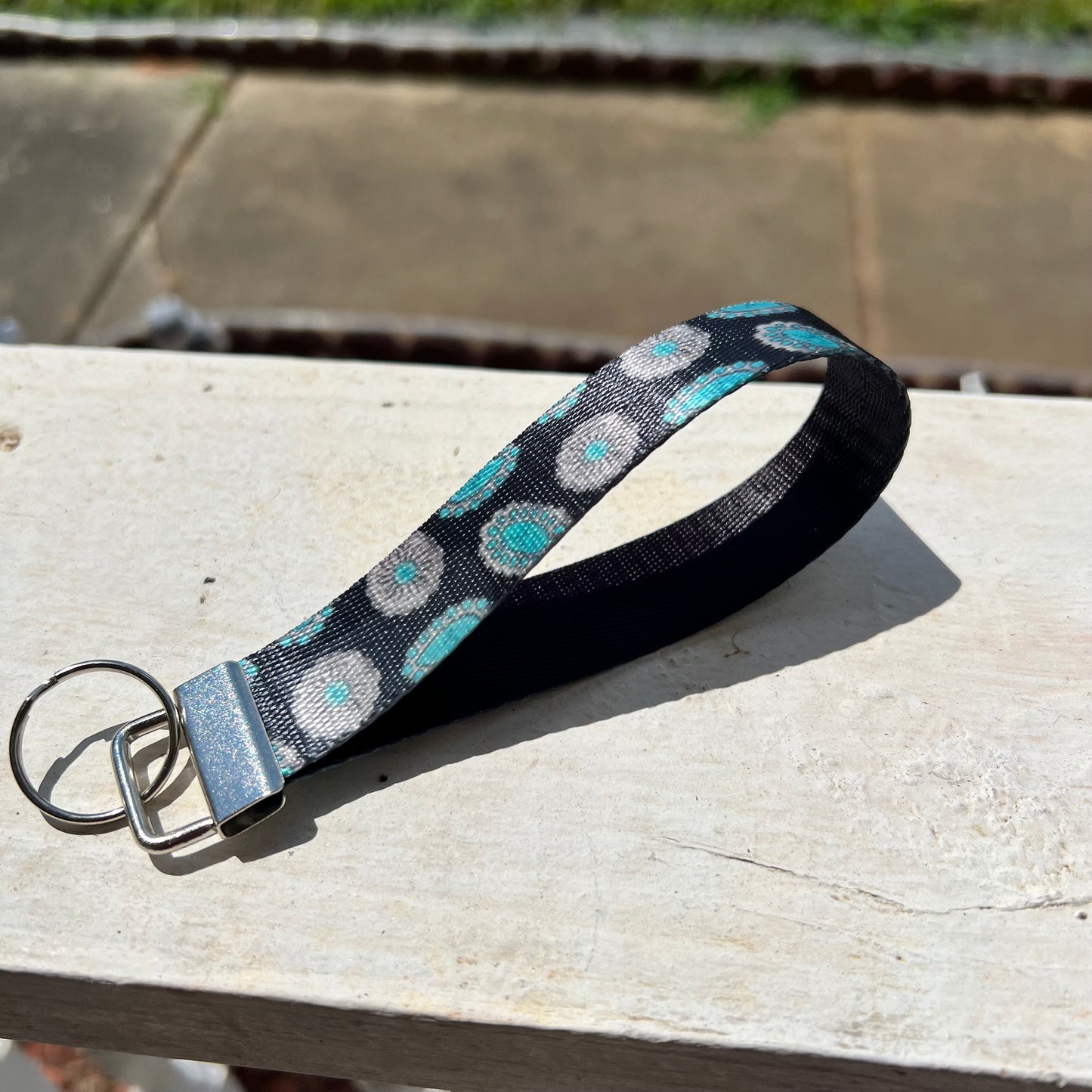 Handmade Black Turquoise Keychain Wristlet
