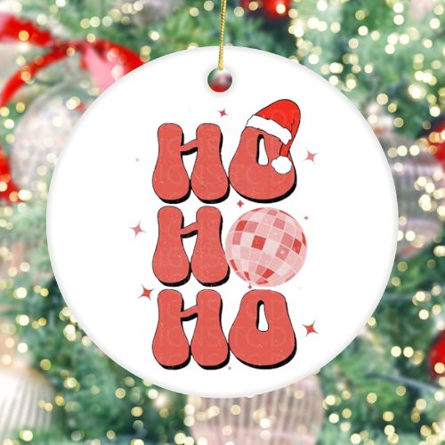 Retro Ho Ho Ho White Ceramic Christmas Ornament