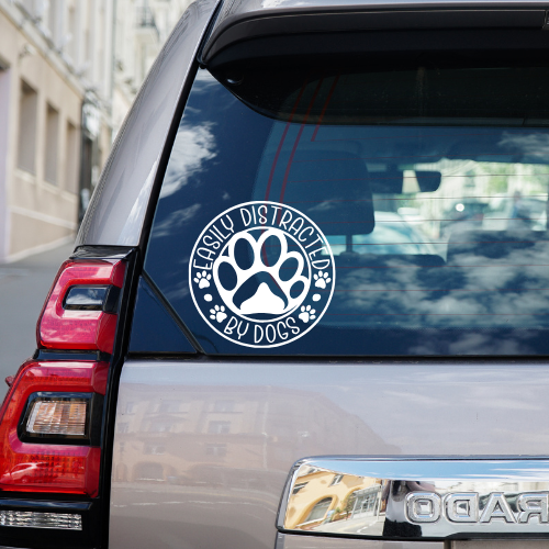 Easily Distracted By Dogs Vinyl Car Decal