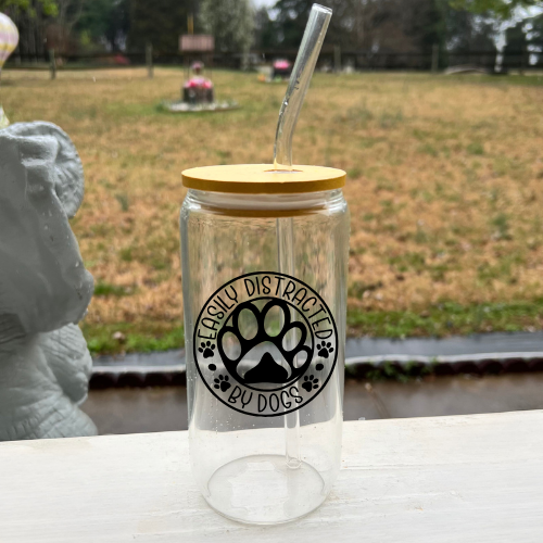 Easily Distracted By Dogs 16oz Glass Cup