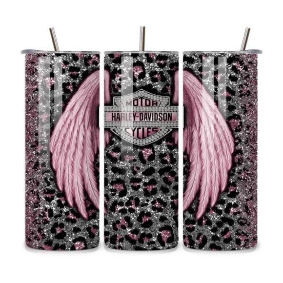 Harley Davidson Pink Leopard Glitter 20oz Stainless Steel Tumbler