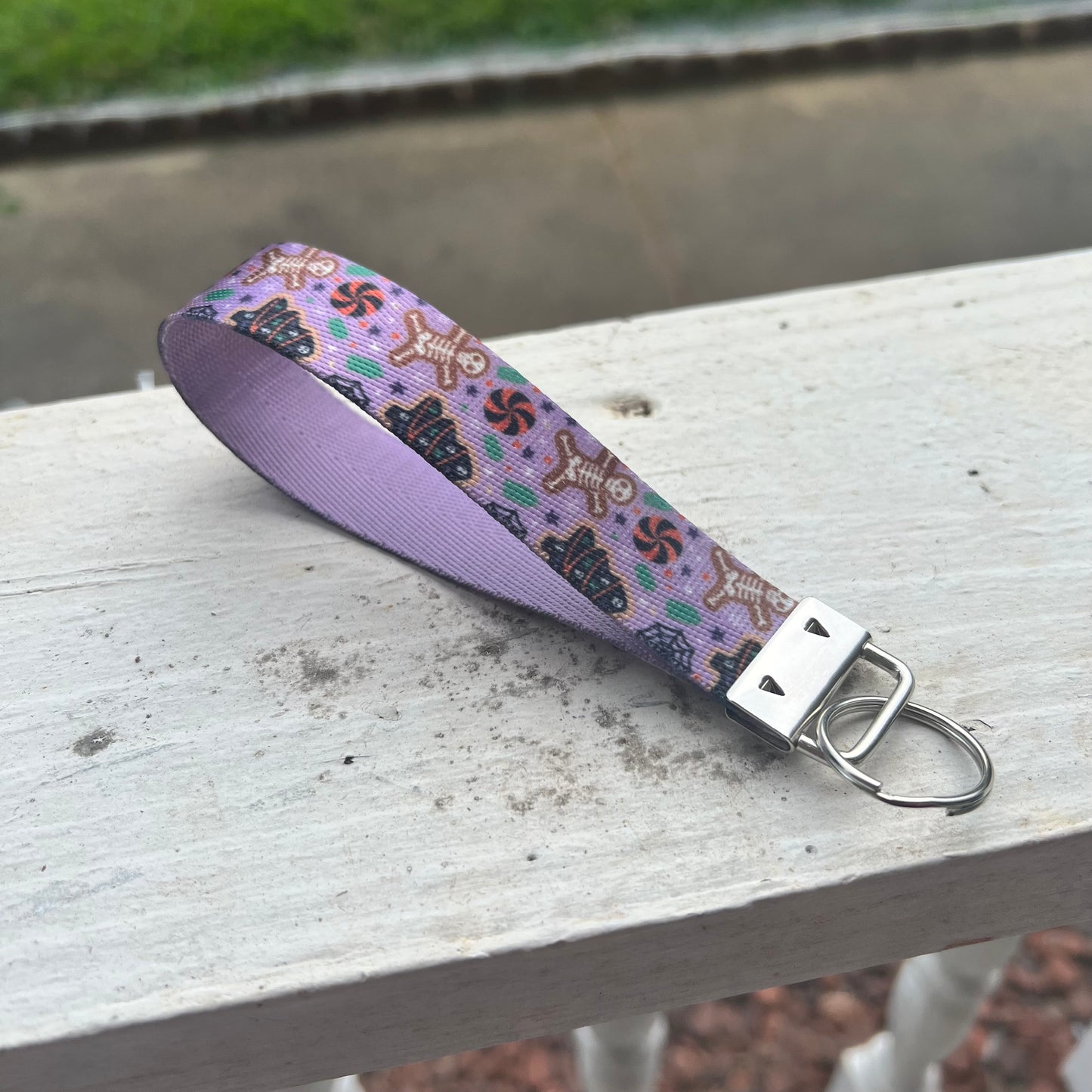 Halloween Spooky Cookie Nylon Wristlet Keychain – Handmade Double-Sided Key Fob