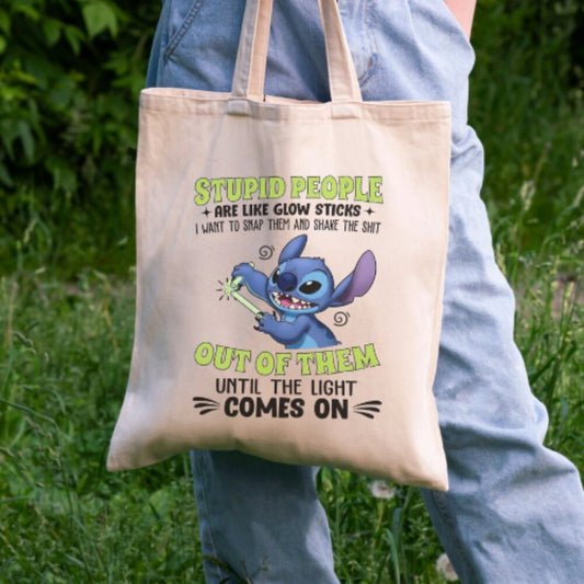 Stitch Stupid People Glow Stick Tote Bag 100% Cotton