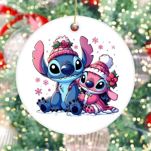 Stitch & Angel White Ceramic Christmas Ornament