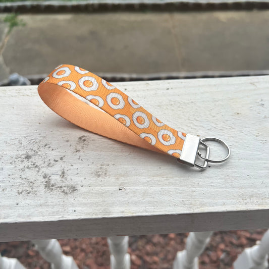 Fried Egg Print Nylon Wristlet Keychain – Handmade Double-Sided Key Fob