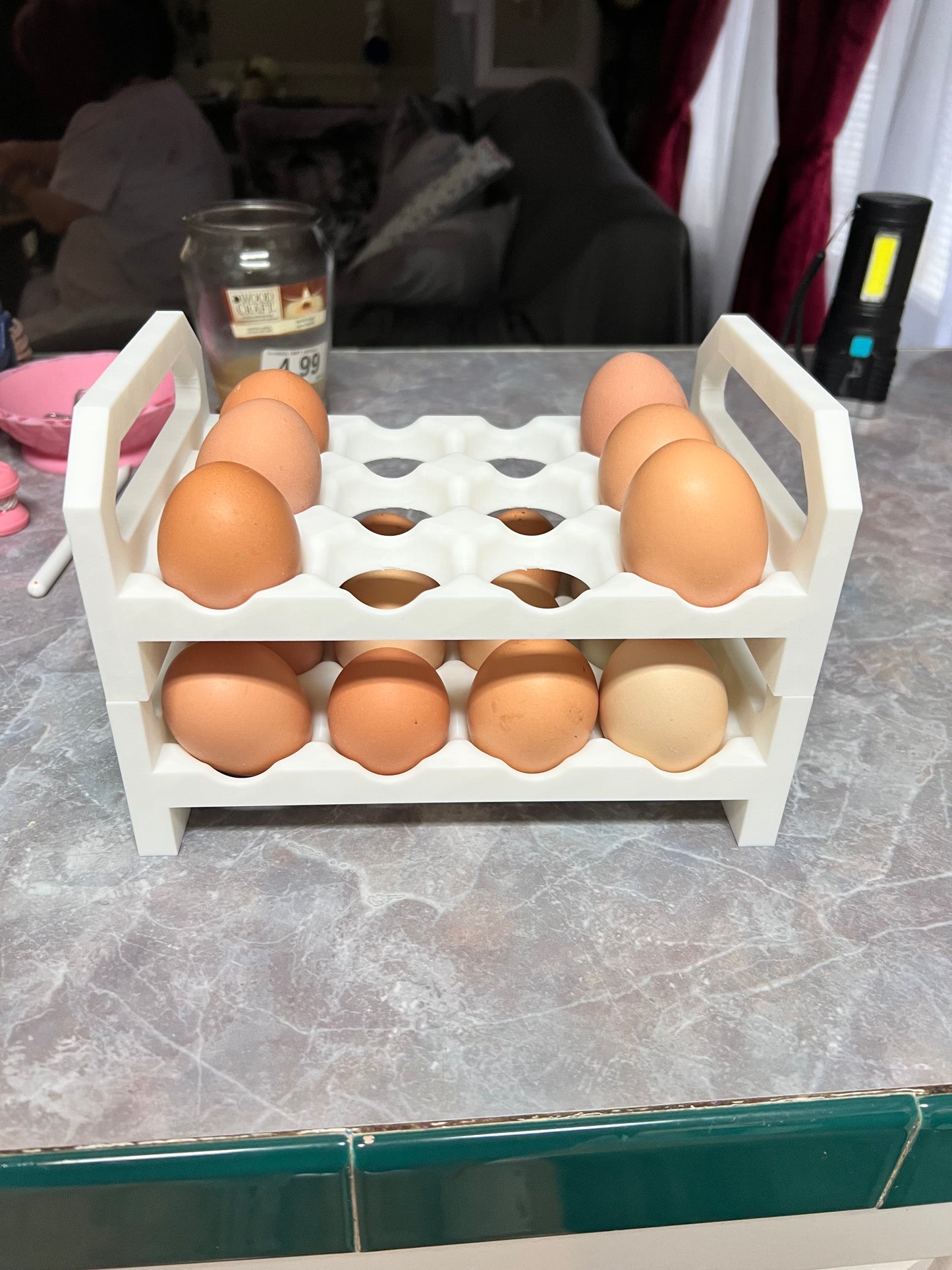 Stackable 12 Egg Holder Tray | Farmhouse Refrigerator Egg Organizer