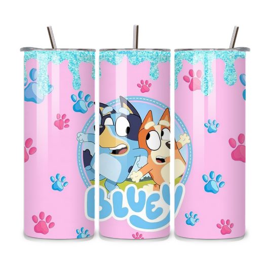 Bluey Pink and Blue Drip 20oz Stainless Steel Tumbler