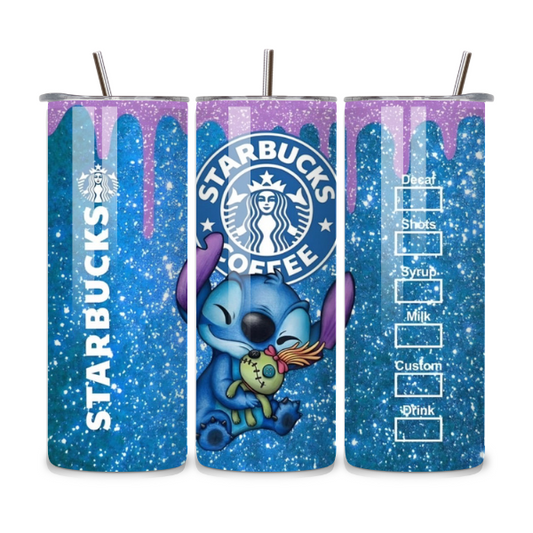 Stitch Blue Glitter Drip 20oz Stainless Steel Tumbler