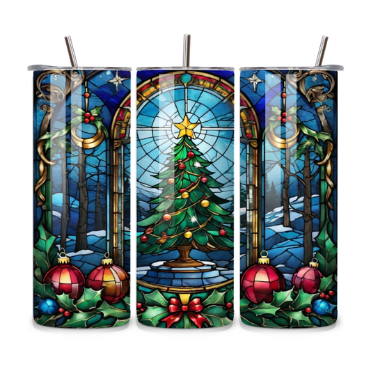 Stained Glass Christmas Tree 20oz Stainless Steel Tumbler