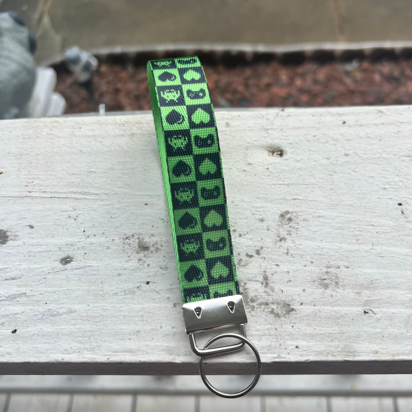 Retro Video Game Print Nylon Wristlet Keychain – Handmade Double-Sided Key Fob