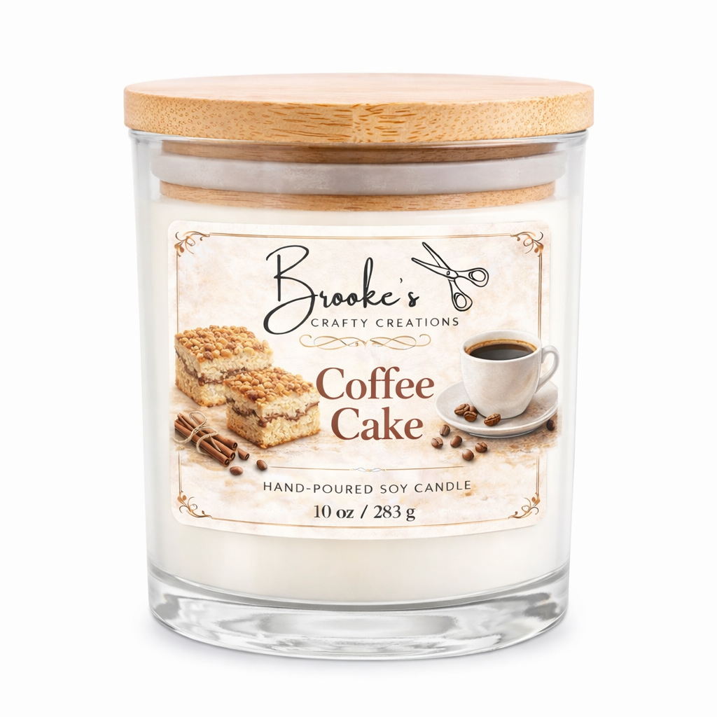 Coffee Cake Soy Candle | 10oz Hand-Poured | Bakery Coffee Scent | Bamboo Lid