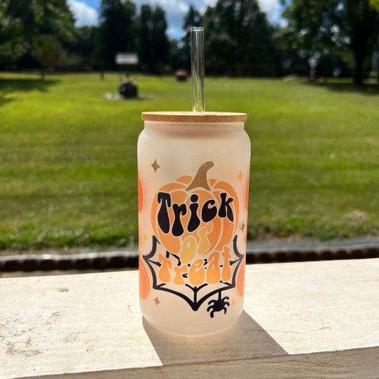 Trick or Treat 16oz Frosted Glass Cup
