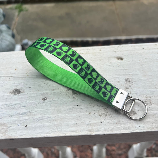 Retro Video Game Print Nylon Wristlet Keychain – Handmade Double-Sided Key Fob