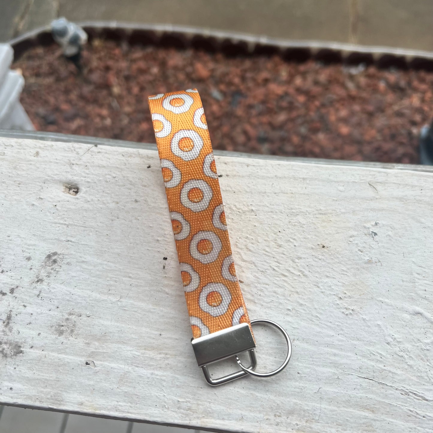 Fried Egg Print Nylon Wristlet Keychain – Handmade Double-Sided Key Fob