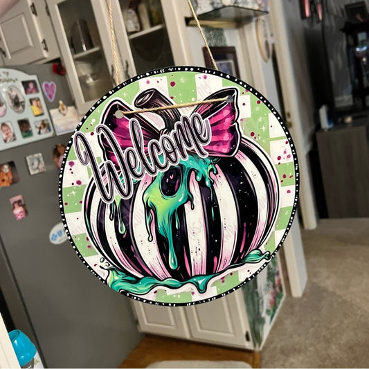 Handmade Halloween 10” Slime Hanging Door Sign