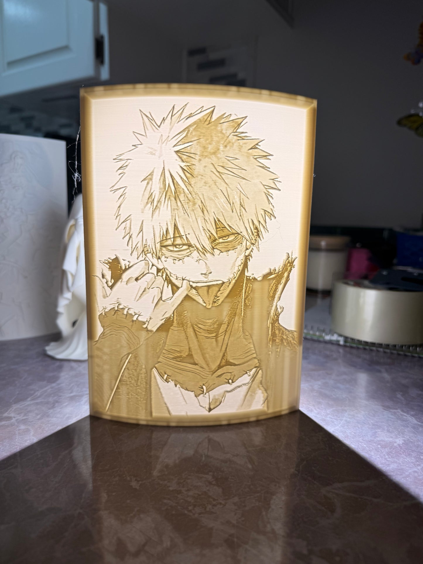 Title: Dabi Lithophane Backlight | My Hero Academia Anime Decor | 16 Color LED Remote Puck