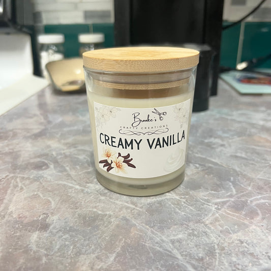 Creamy Vanilla Soy Candle | 10oz Hand-Poured | Warm Vanilla Scent | Bamboo Lid