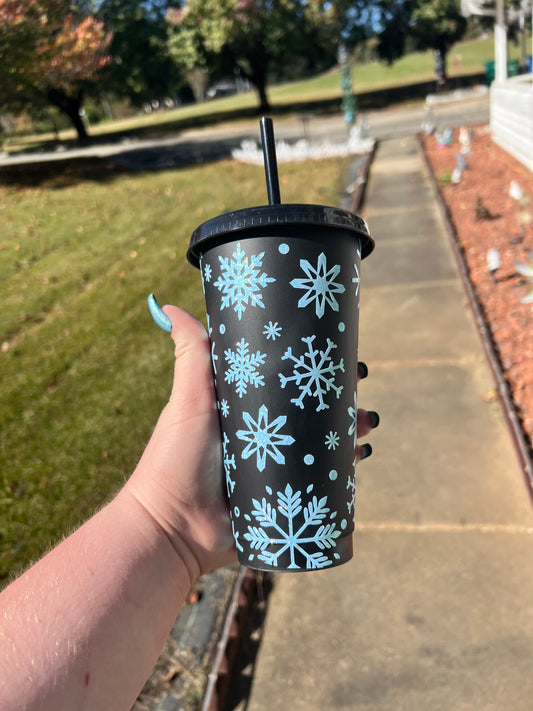 Blue Glitter Snowflake 24oz Cold Cup
