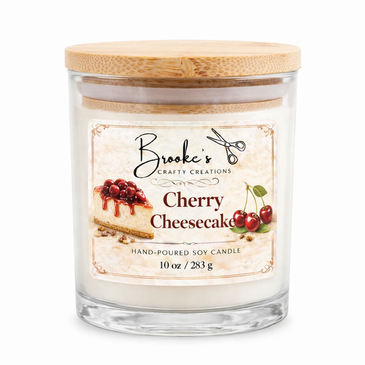 Cherry Cheesecake Soy Candle | 10oz Hand-Poured | Dessert Scent | Bamboo Lid