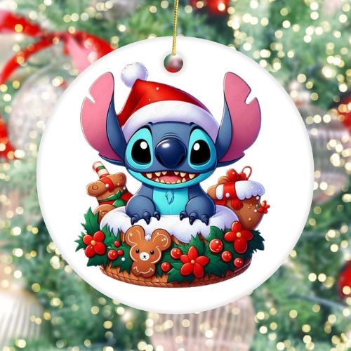 Stitch White Ceramic Christmas Ornament