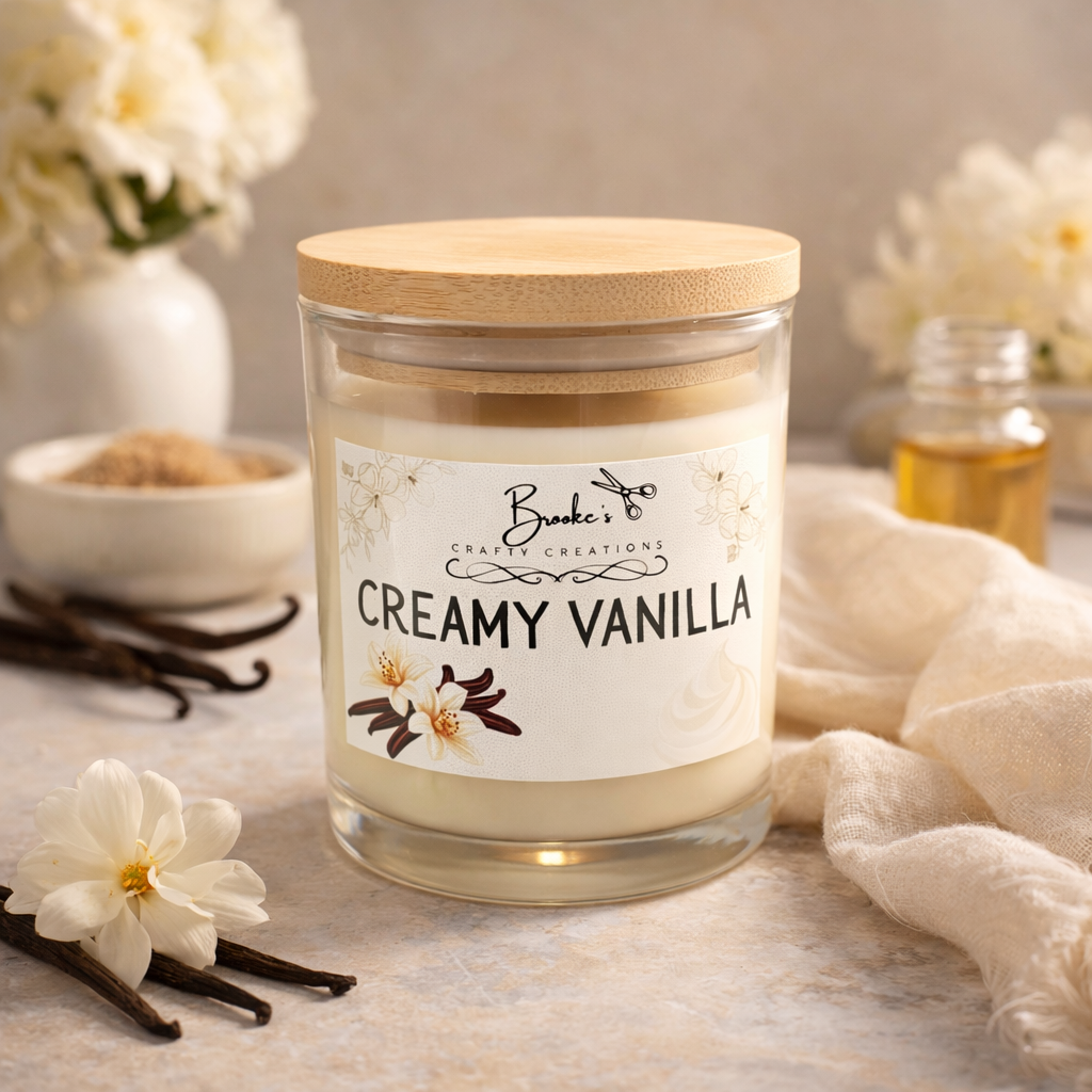 Creamy Vanilla Soy Candle | 10oz Hand-Poured | Warm Vanilla Scent | Bamboo Lid