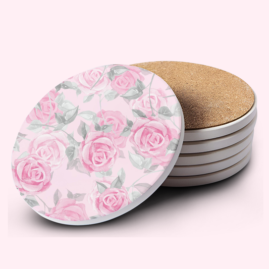 Pink Roses Ceramic Bar Coasters