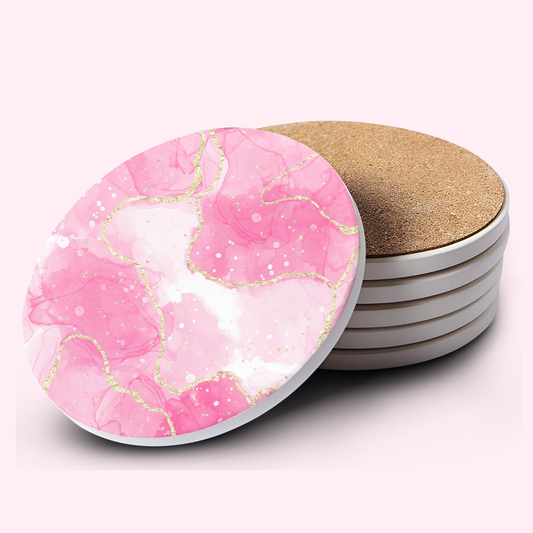 Pink Marble Ceramic Bar Coasters