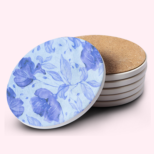 Blue Floral Ceramic Bar Coasters