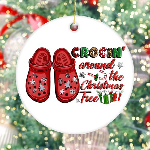 Crocin’ Around The Christmas Tree White Ceramic Christmas Ornament