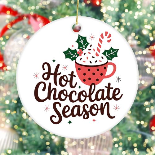 Hot Chocolate Season White Ceramic Christmas Ornament