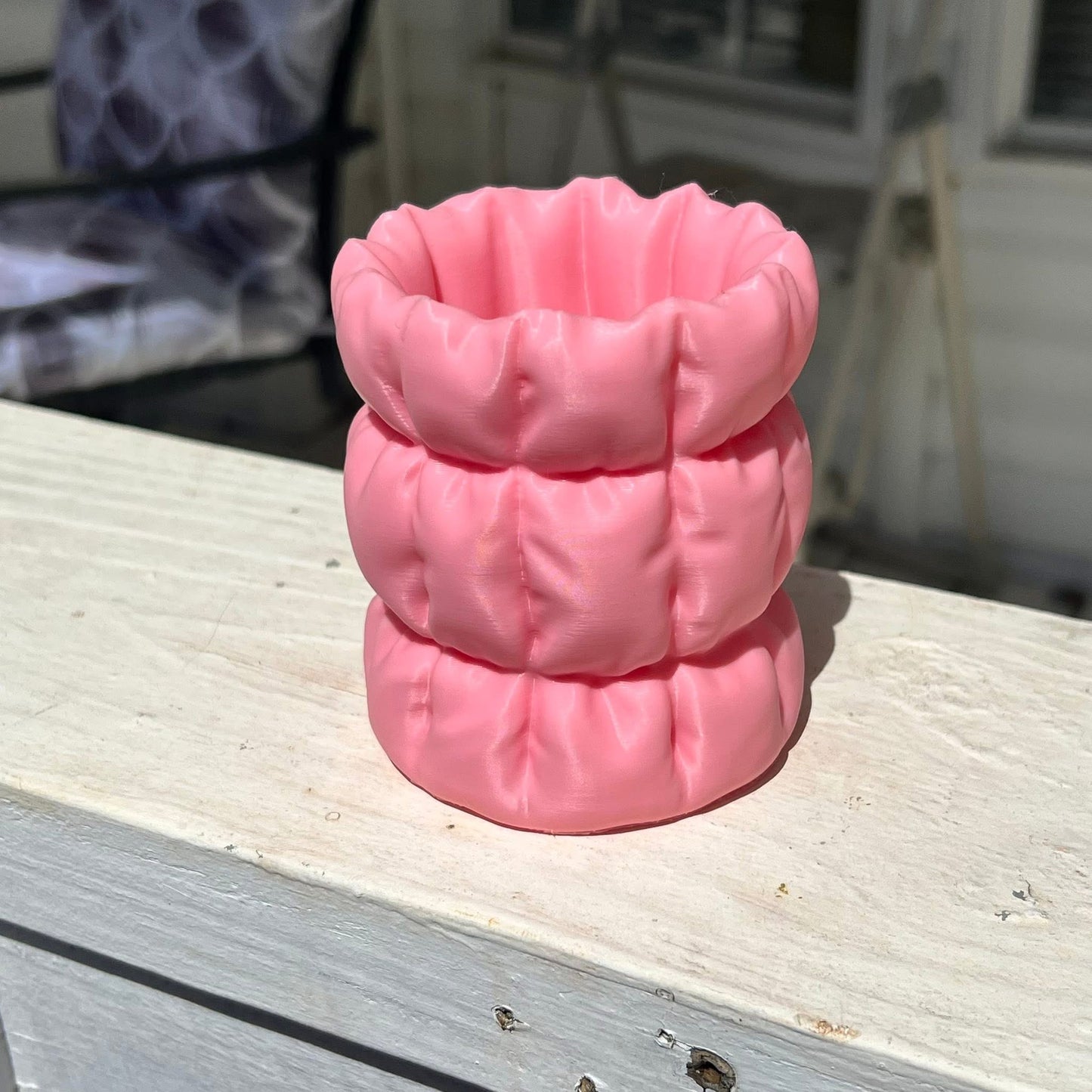 Pink Puffy Pen Holder 3.65” Desk Organizer Cute Pencil Cup Aesthetic Desk Decor