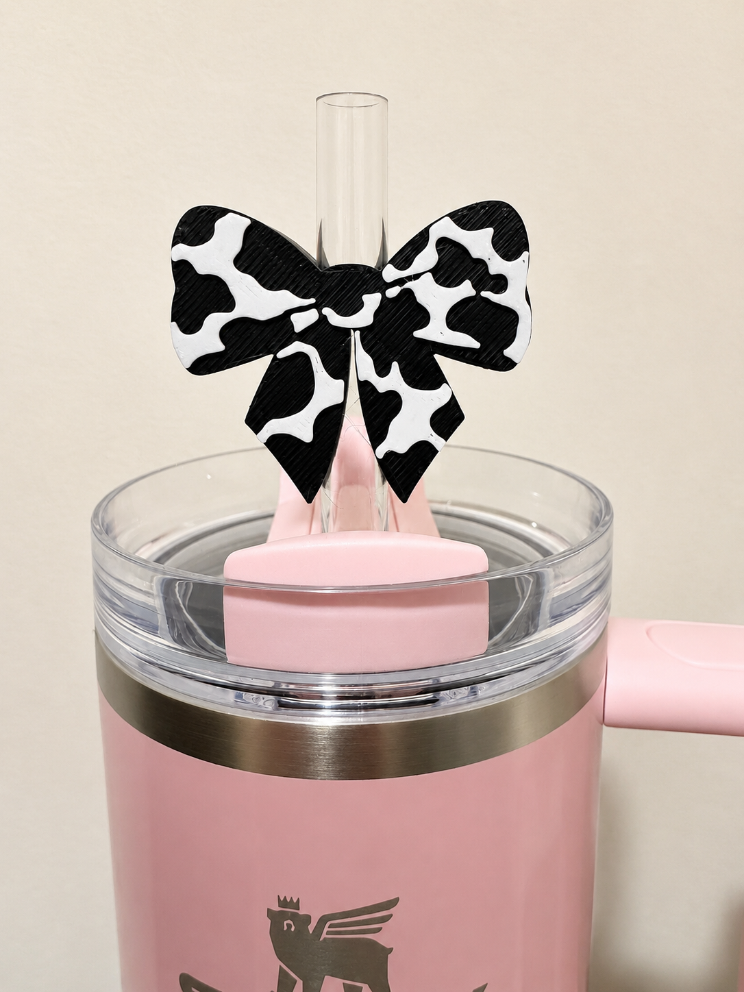 Cow Print Bow Straw Topper – 3D Printed Stanley Accessory