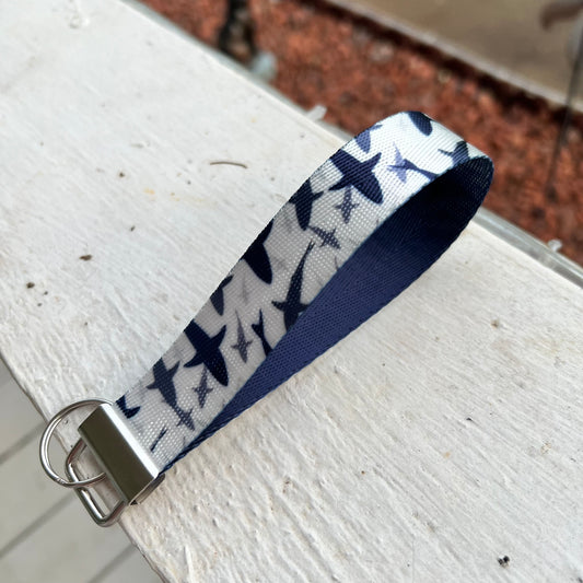 Handmade Shark Infested Blue Keychain Wristlet