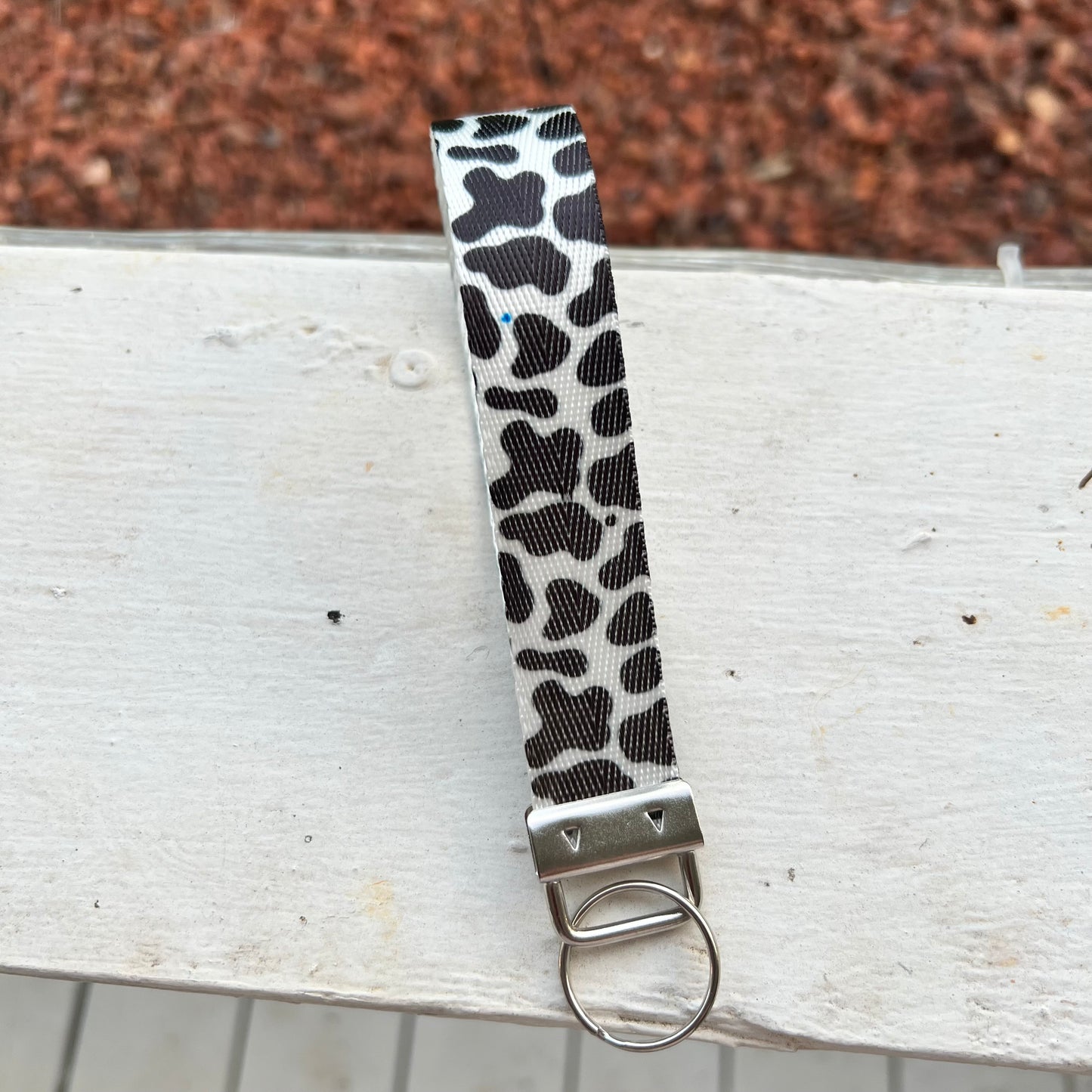 Handmade Black Cow Print Keychain Wristlet