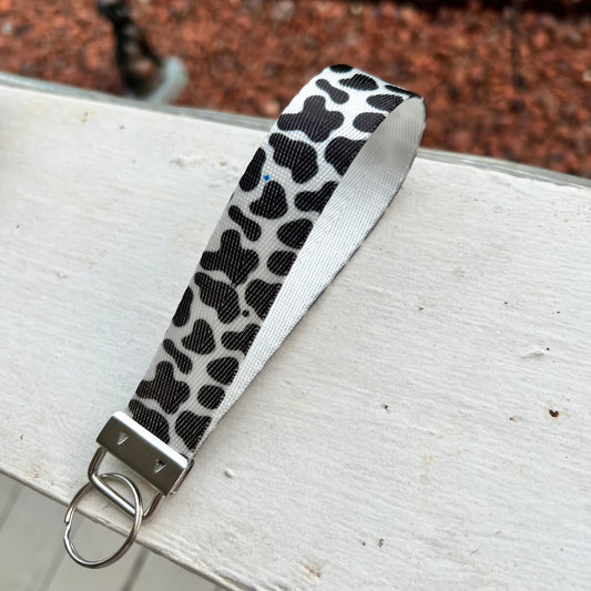 Handmade Black Cow Print Keychain Wristlet