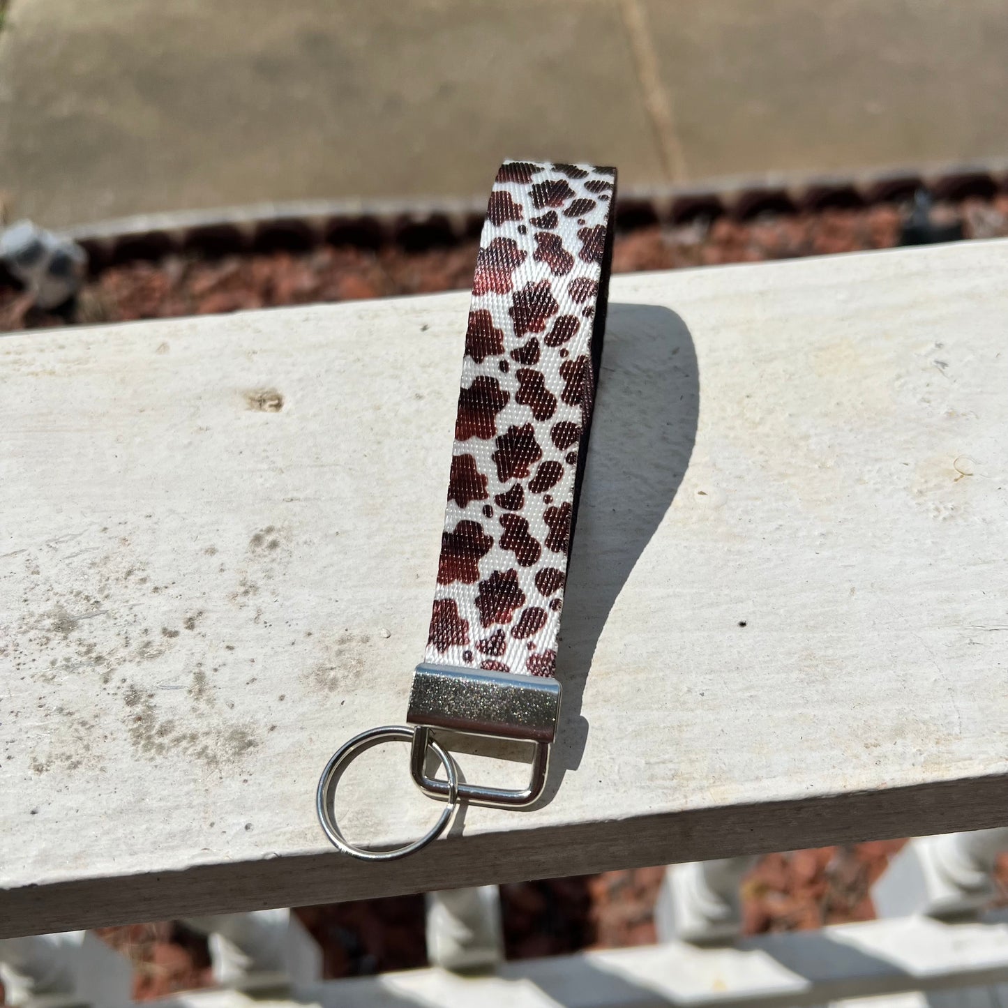 Handmade Brown Cow Print Keychain Wristlet