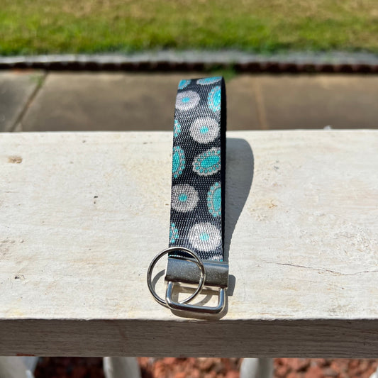 Handmade Black Turquoise Keychain Wristlet