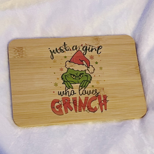 Just A Girl Who Loves Grinch Bamboo Cutting Board