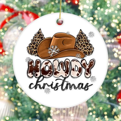 Howdy Christmas White Ceramic Ornament