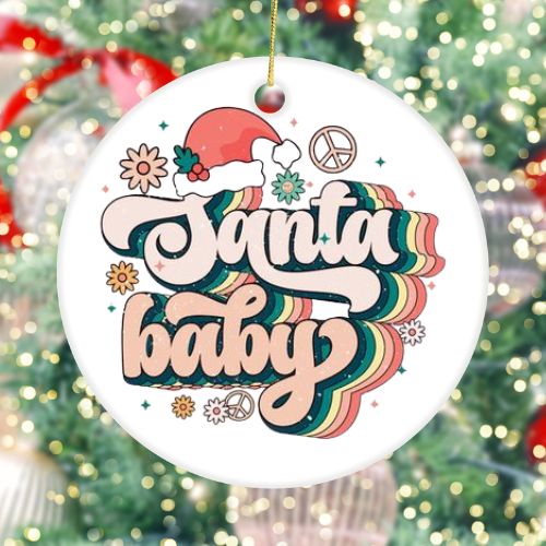 Retro Santa Baby White Ceramic Christmas Ornament