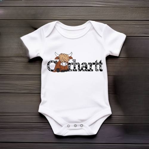 Carhartt Highland Cow White Baby Onesie
