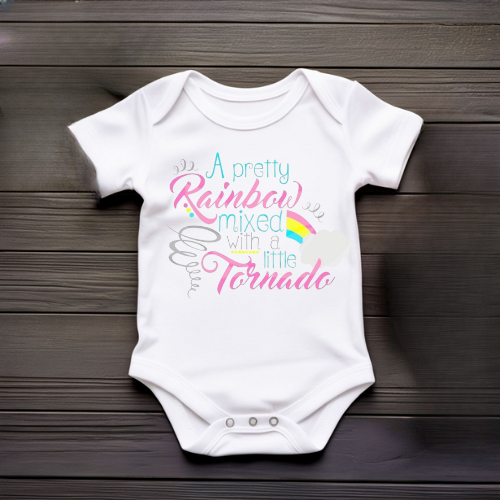 Pretty Rainbow With A Little Tornado White Baby Onesie