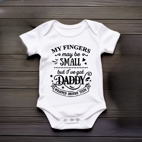 I’ve Got Daddy Wrapped Around My Fingers White Baby Onesie