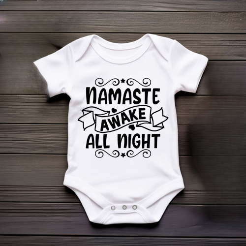 Namaste Awake All Night White Baby Onesie
